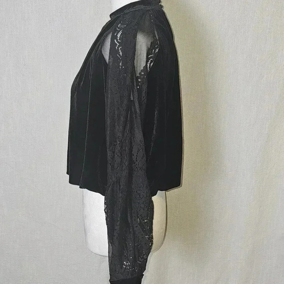 Free People Dream Team Velvet l/ Lace Whimsigoth Black XS Blouse - Picture 6 of 14
